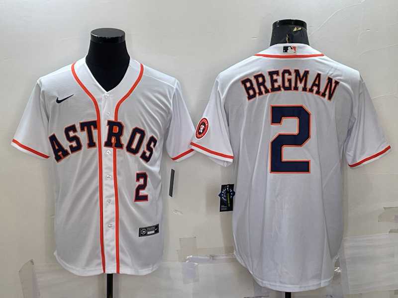 Men%27s Houston Astros #2 Alex Bregman Number White With Patch Stitched MLB Cool Base Nike Jersey->houston astros->MLB Jersey